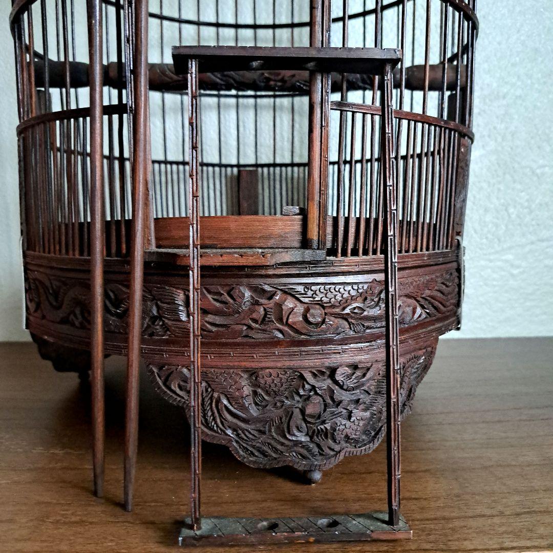 【美品】ヴィンテージ　鳥籠　バードケージ　竹細工　龍と鳳凰