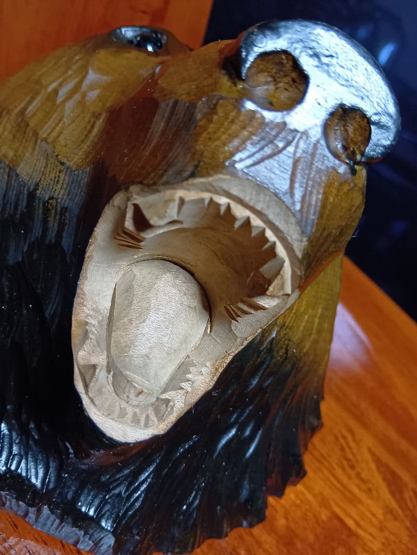 希少　ガラス目　アイヌ民芸　壁掛け　木彫り　熊　堀井民芸　サイン