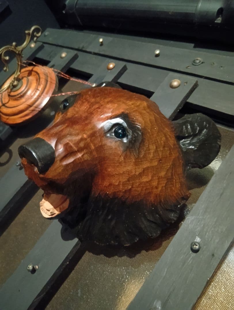 希少　ガラス目　アイヌ民芸　壁掛け　木彫り　熊　堀井民芸　サイン