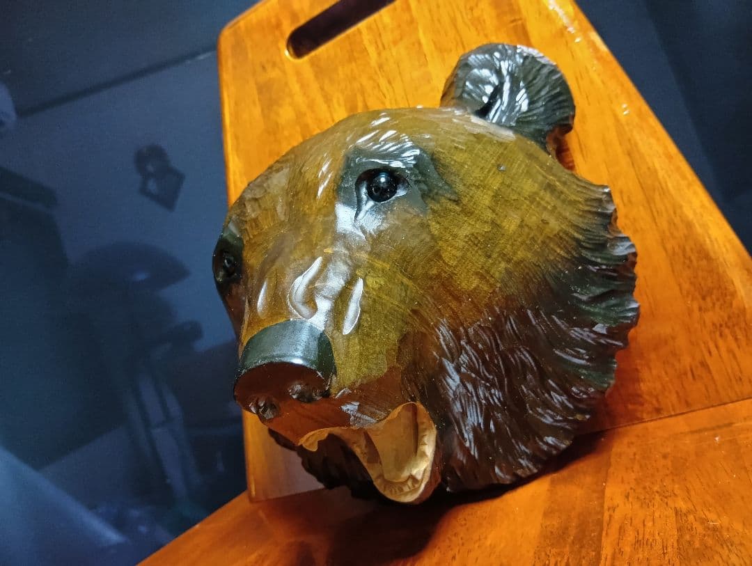 希少　ガラス目　アイヌ民芸　壁掛け　木彫り　熊　堀井民芸　サイン