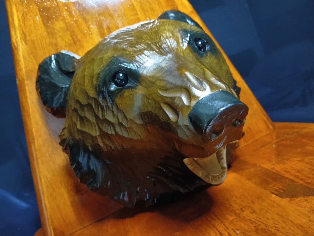 希少　ガラス目　アイヌ民芸　壁掛け　木彫り　熊　堀井民芸　サイン