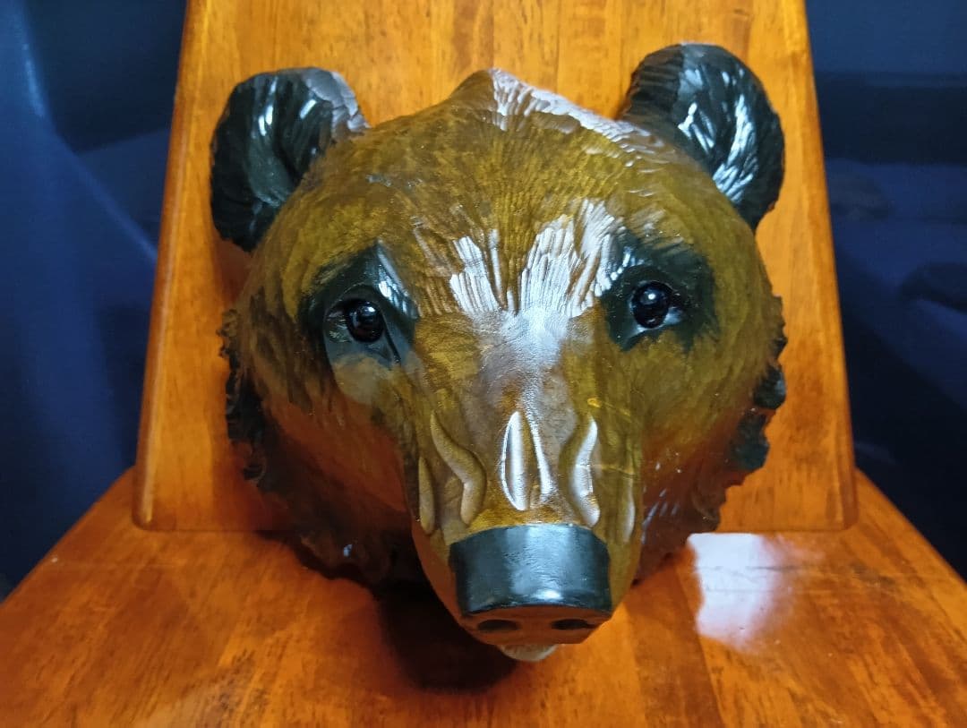 希少　ガラス目　アイヌ民芸　壁掛け　木彫り　熊　堀井民芸　サイン