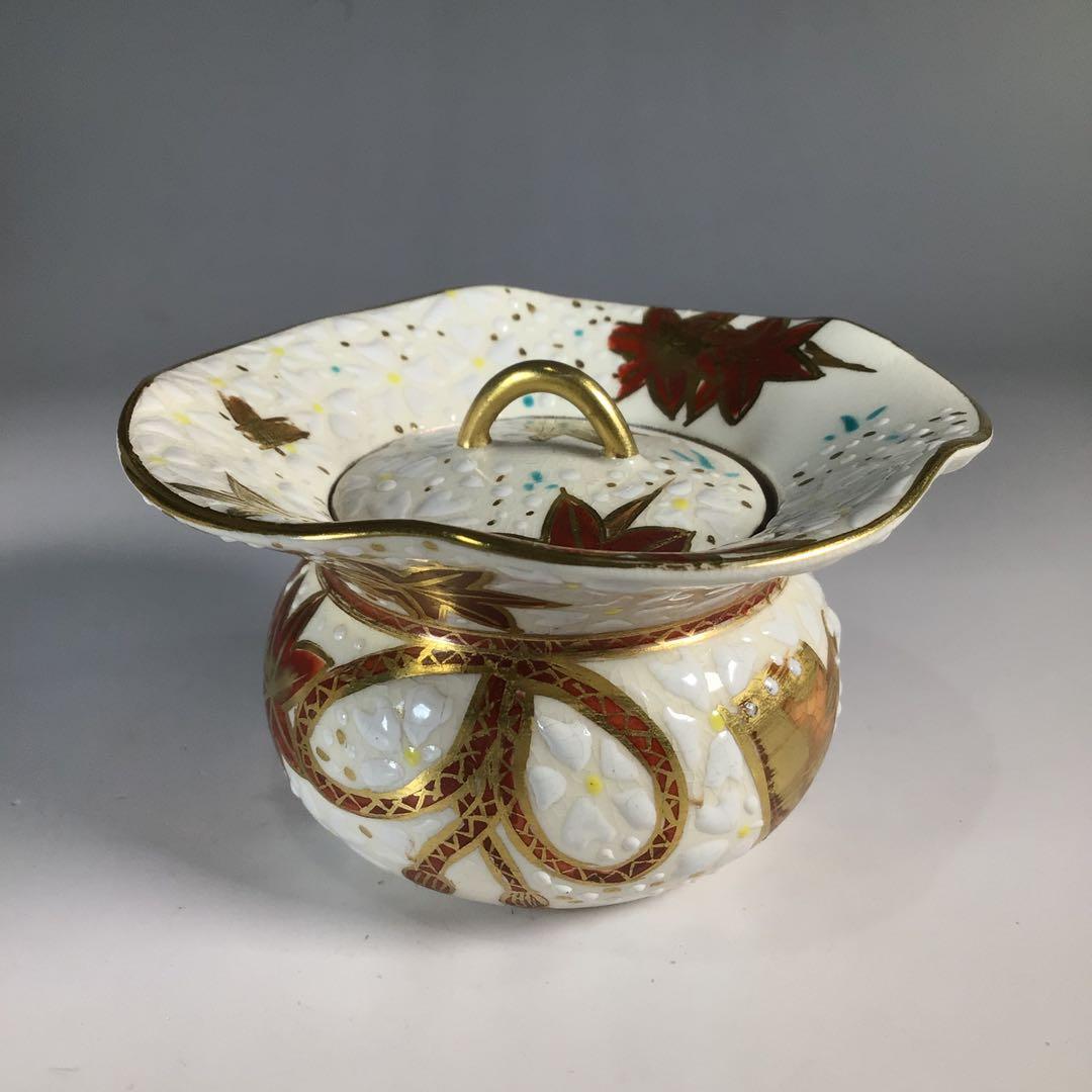 Ｎ３９８　薄器　『宮川香林造』『金彩雲錦文』『袋形茶器』　共箱　茶道具