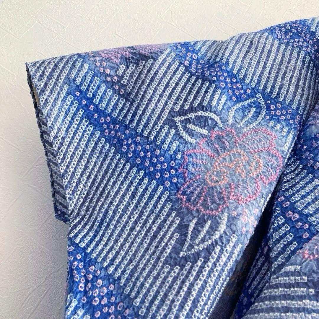 専用コト様　　有松鳴海絞り浴衣　身丈155cm ブルーとグレー上質No.2-90