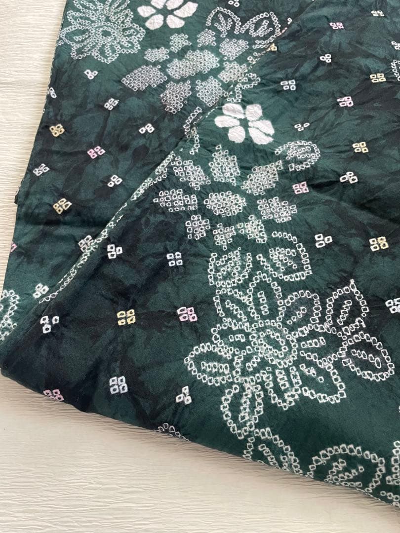 大人の絞り浴衣　ダークグリーン　深緑　希少ふくよかサイズused