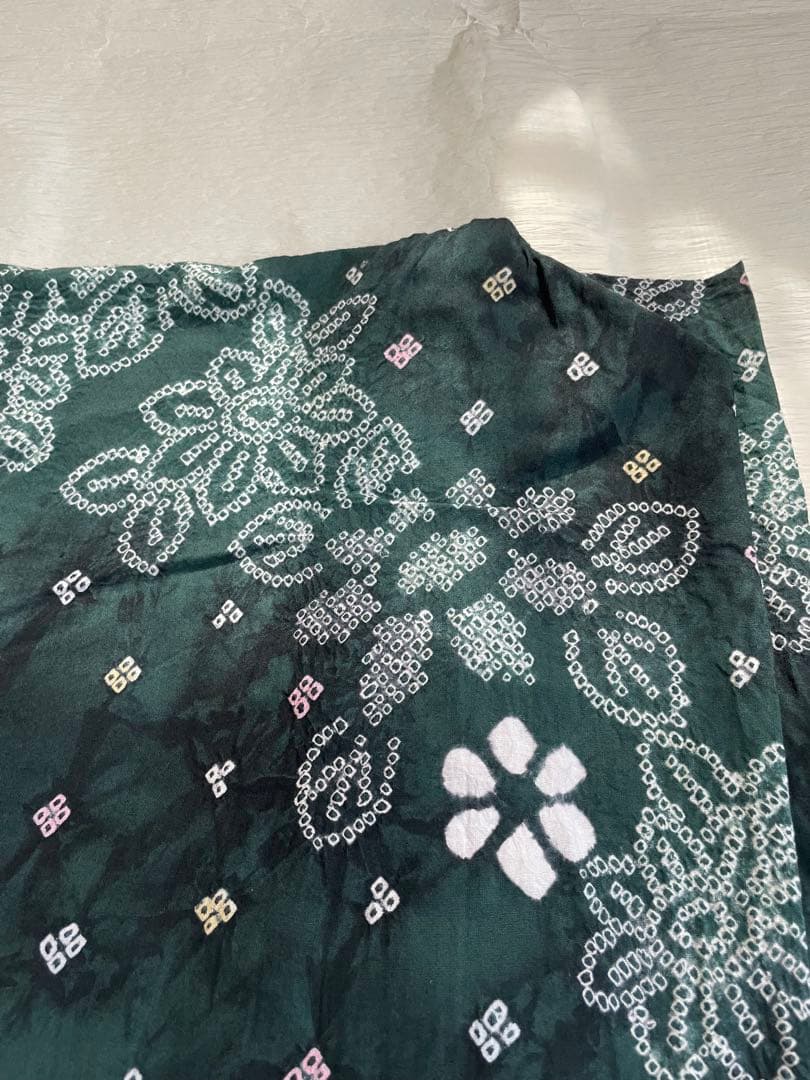 大人の絞り浴衣　ダークグリーン　深緑　希少ふくよかサイズused