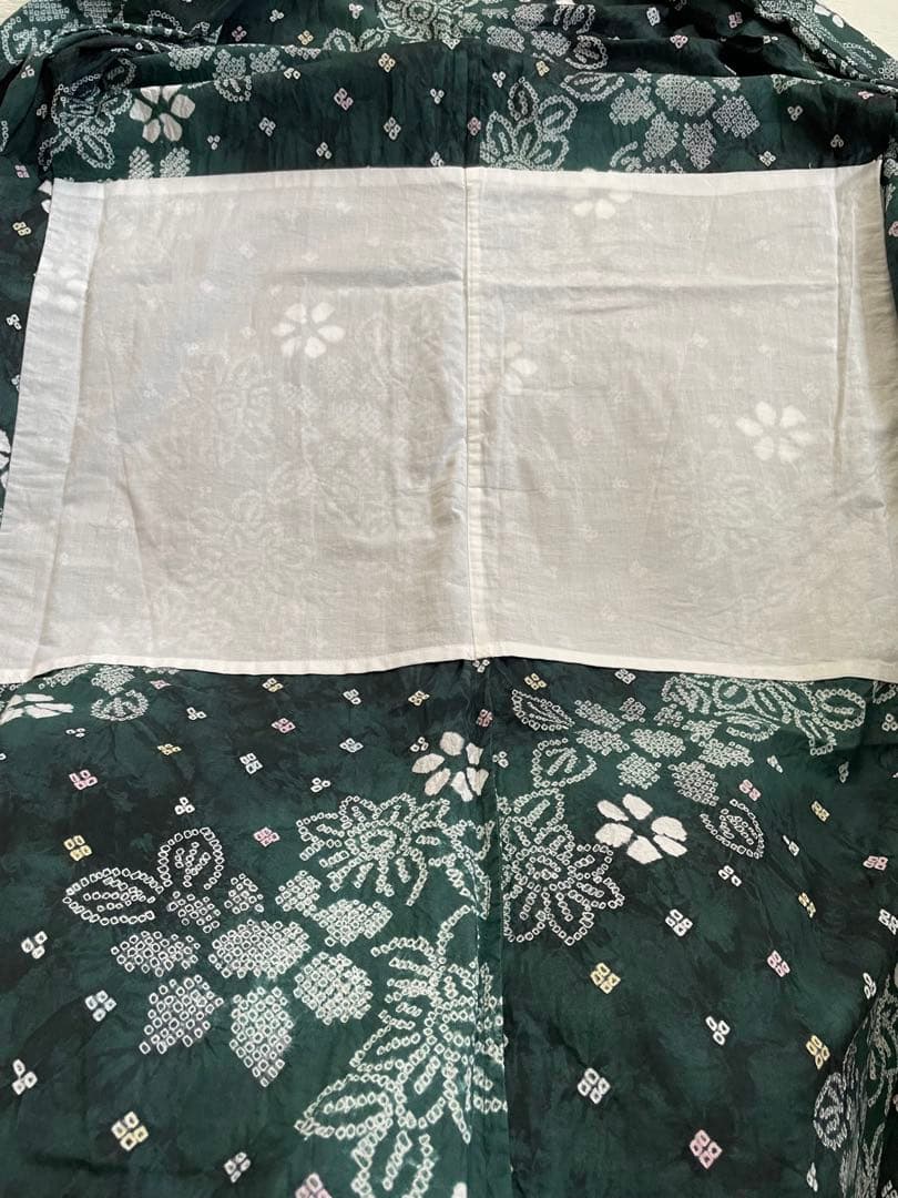 大人の絞り浴衣　ダークグリーン　深緑　希少ふくよかサイズused