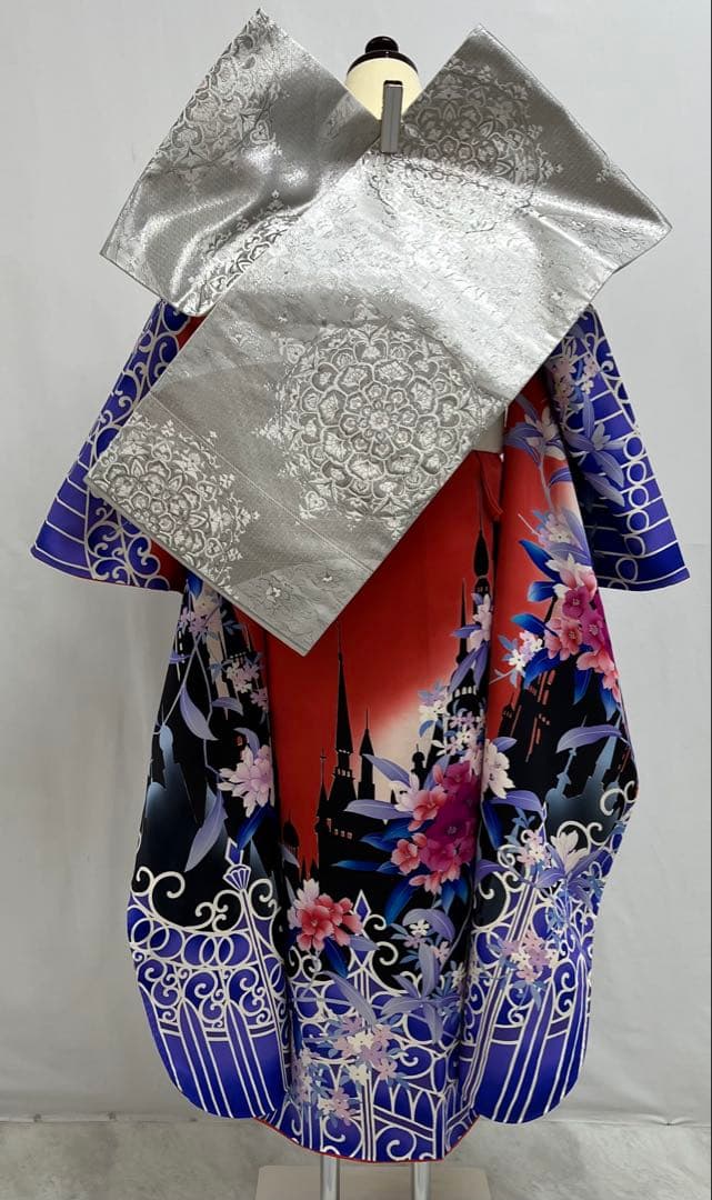 振り袖　フルセット　長襦袢付　モダン　珍品　洋花　金彩加工　620