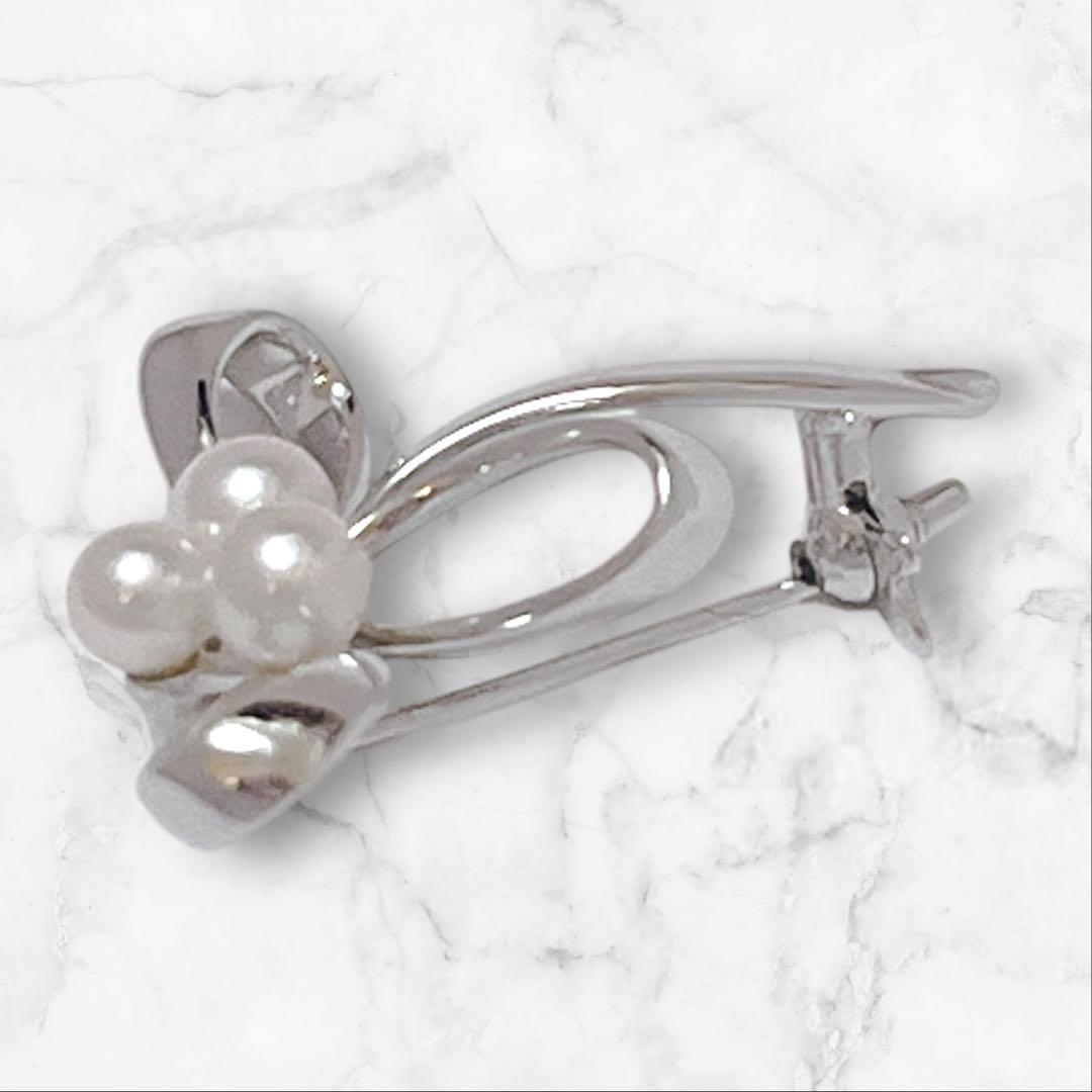 【未使用】MIKIMOTO パールブローチ リボン あこや真珠 刻印あり