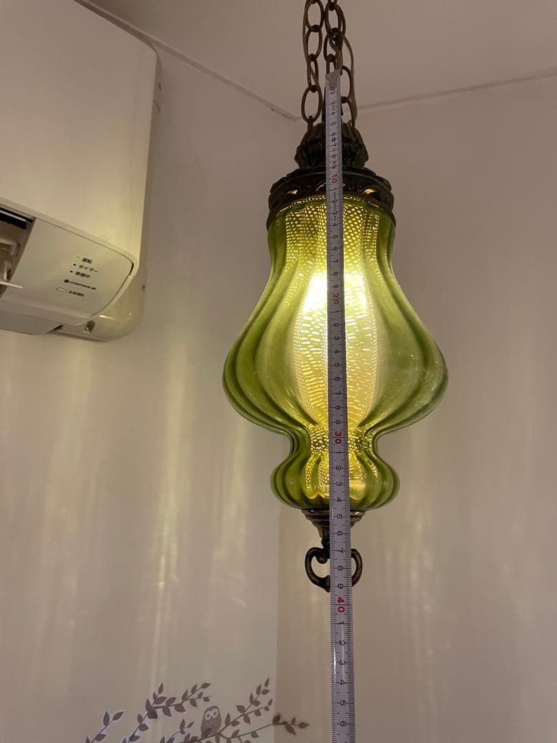 ヴィンテージ風 緑色ガラス ペンダントライト 約40cm