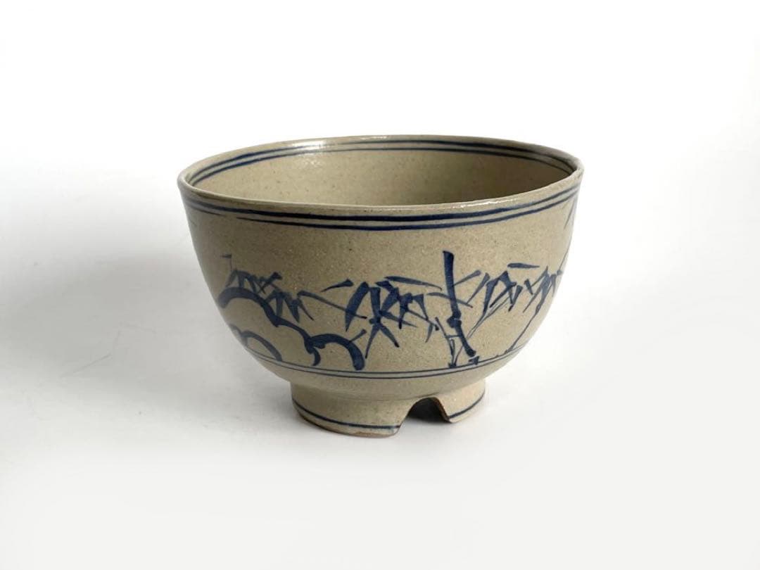 陶芸家　作家物　膳所　茶碗　染付　安南写茶碗　福字　共箱　今日庵書付