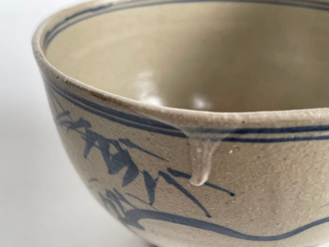 陶芸家　作家物　膳所　茶碗　染付　安南写茶碗　福字　共箱　今日庵書付