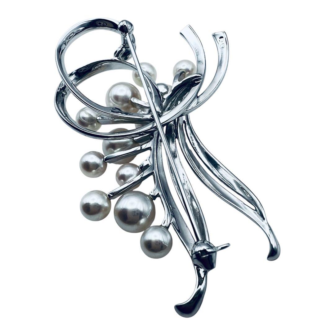 超美品　ミキモト　アコヤパール　12粒　6.5mm-4mm シルバーブローチ