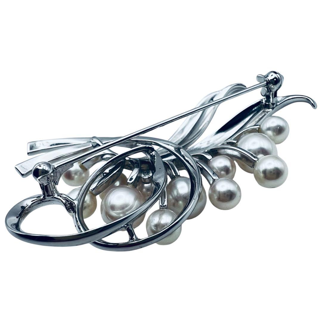 超美品　ミキモト　アコヤパール　12粒　6.5mm-4mm シルバーブローチ