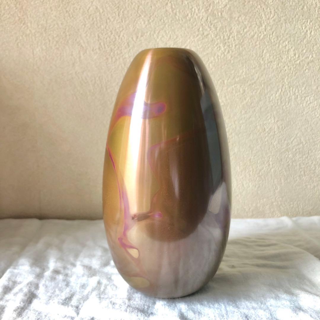 アンティーク オブジェ 朱銅 花瓶 青銅器 共箱付 照文 ブロンズ 山形