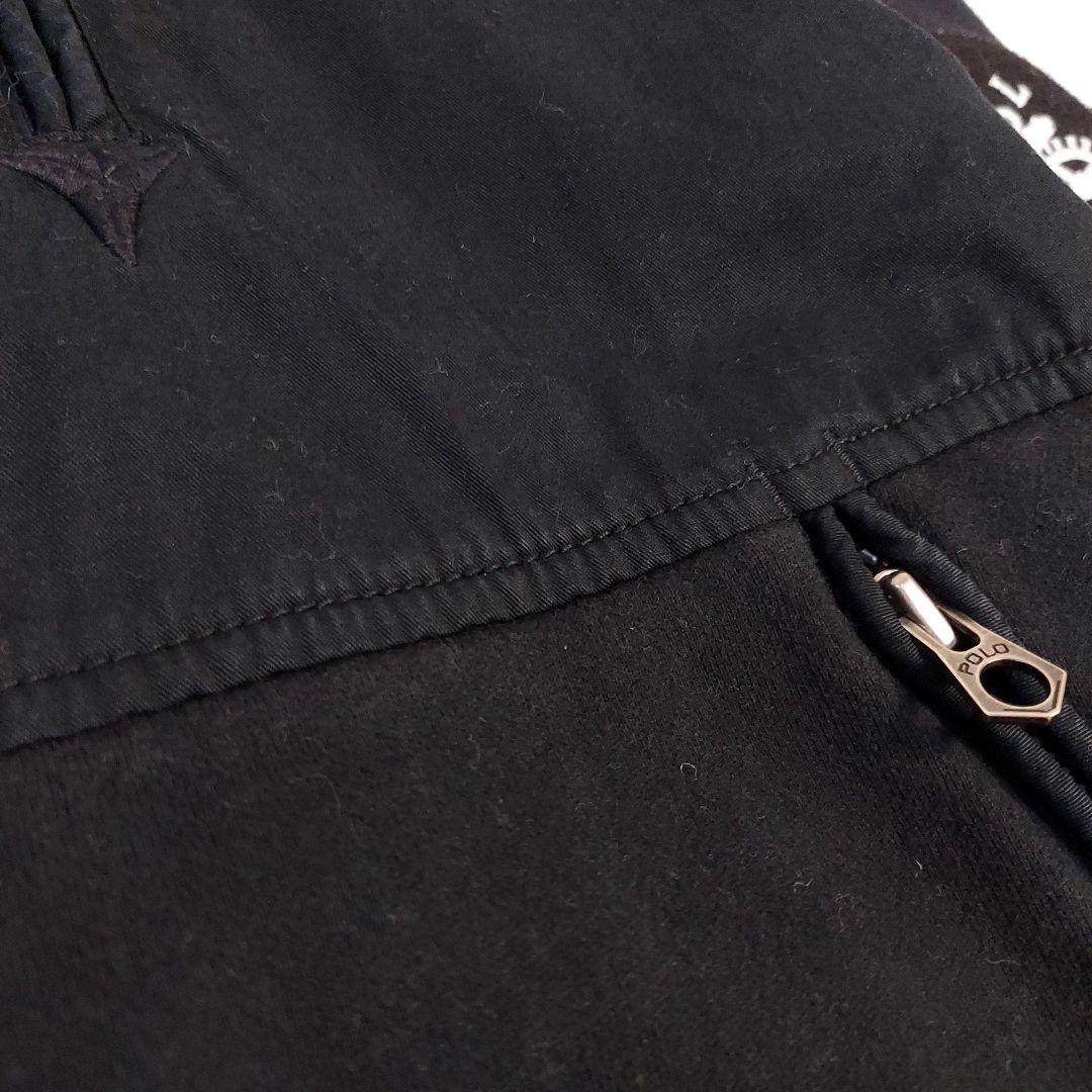 90s ポロバイラルフローレン 異素材レイヤード 裏起毛 ブルゾン L 黒