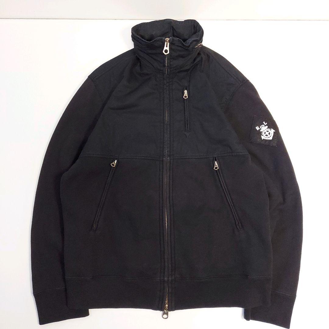 90s ポロバイラルフローレン 異素材レイヤード 裏起毛 ブルゾン L 黒