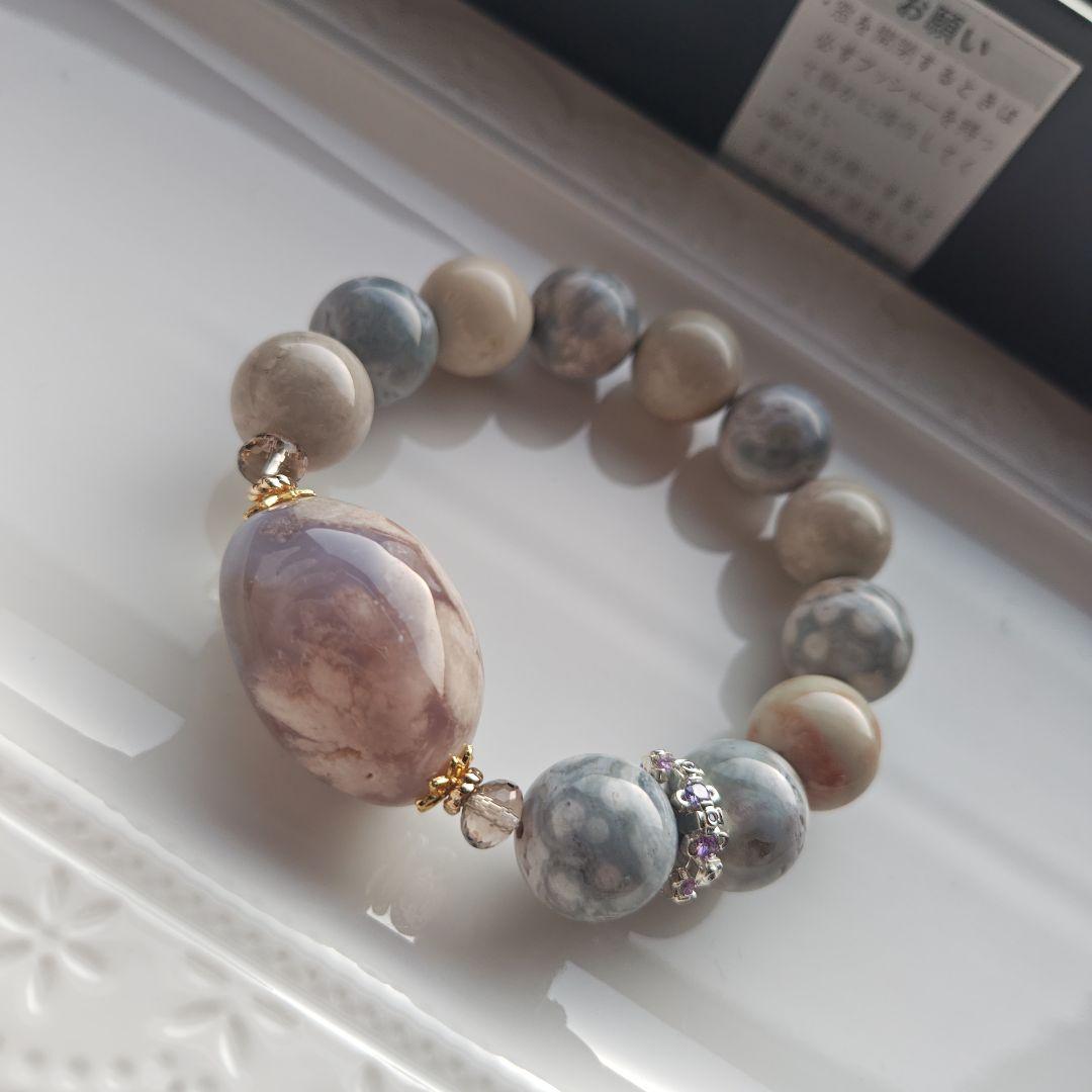 吉です♡新作♡ジオード有りのグレー桜瑪瑙特大タンブル、アラシャン、ジャスパ