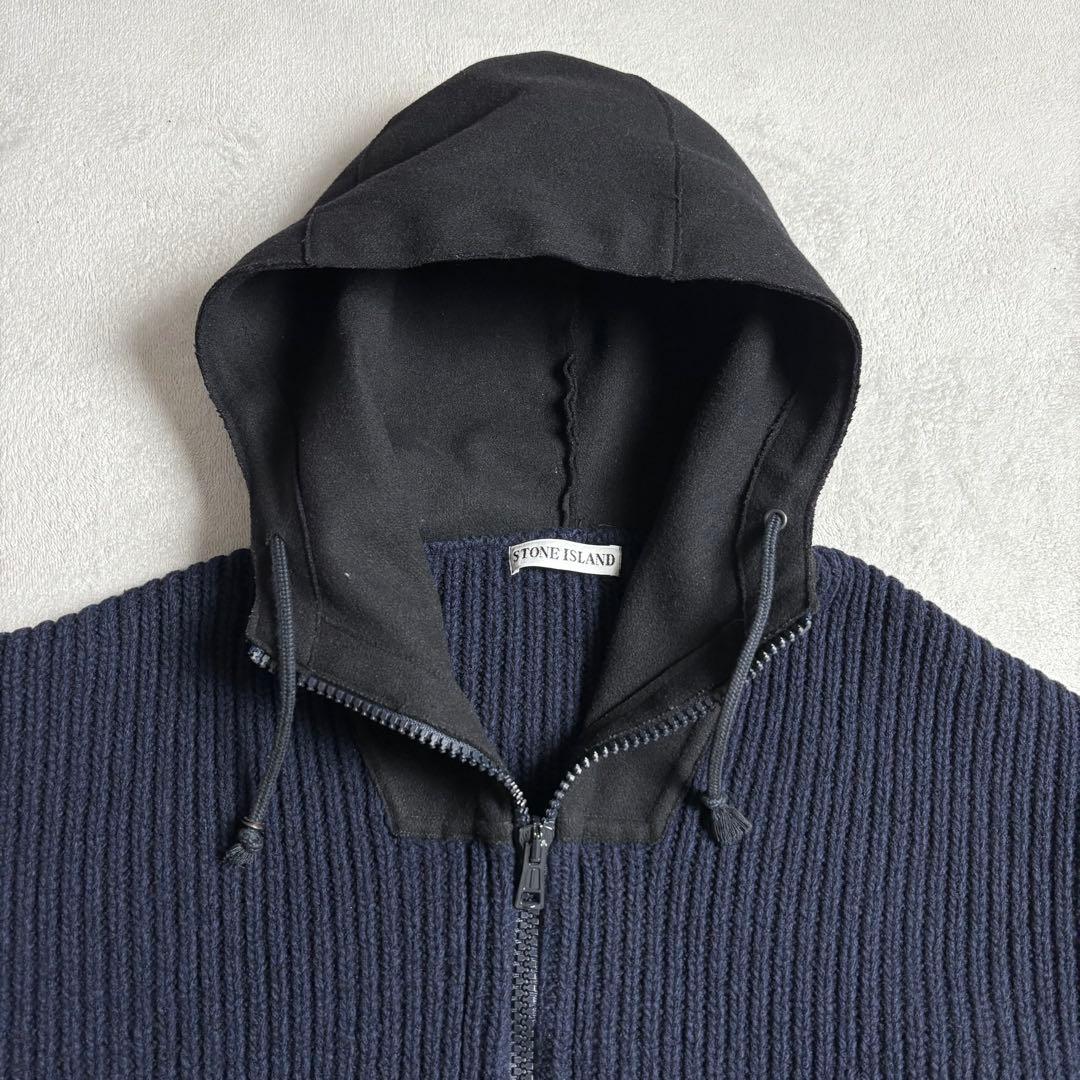 ストーンアイランド　リブニット　フード切り替え　ジップアップパーカー