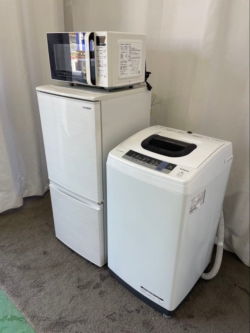 435　一人暮らしセット　冷蔵庫　洗濯機　電子レンジ　日立　設置無料　安い　中古