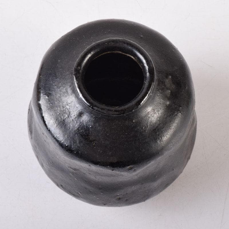 十二代　楽吉左衛門　弘入作　黒楽瓢形茶入　書付　仕覆付　淡々斎極め箱　V8273