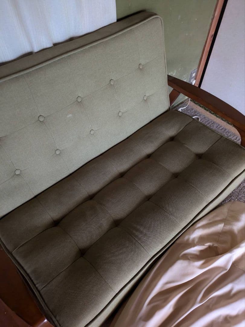 ボタン付きアームソファセット ブラウン グリーン