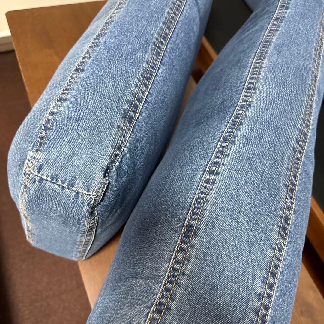 アカシア木材家具　２人掛けソファ（2点机入りません）デニム生地　直接受け渡し希望