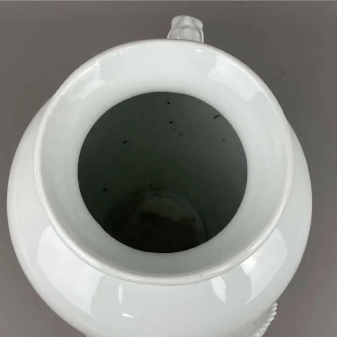 極上細密龍彫り細工 花瓶 真作保証 平戸藩 三川内焼白磁 如意宝珠 白竜 縁起物