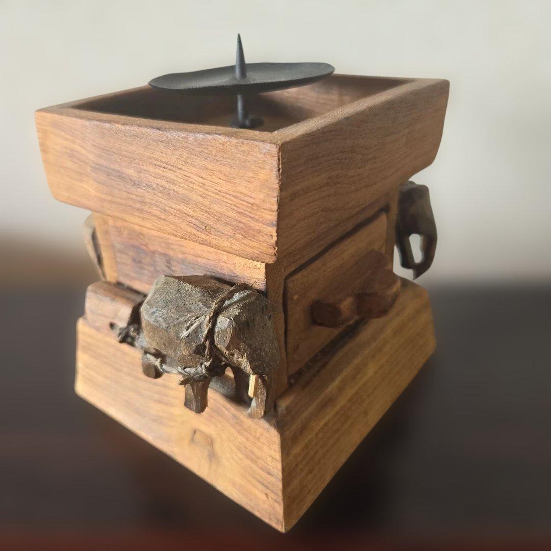 ヴィンテージ ビンテージ 海外 民族 工芸品 木製 像 ロウソク台 ランタン