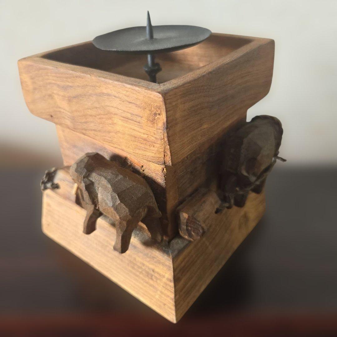 ヴィンテージ ビンテージ 海外 民族 工芸品 木製 像 ロウソク台 ランタン