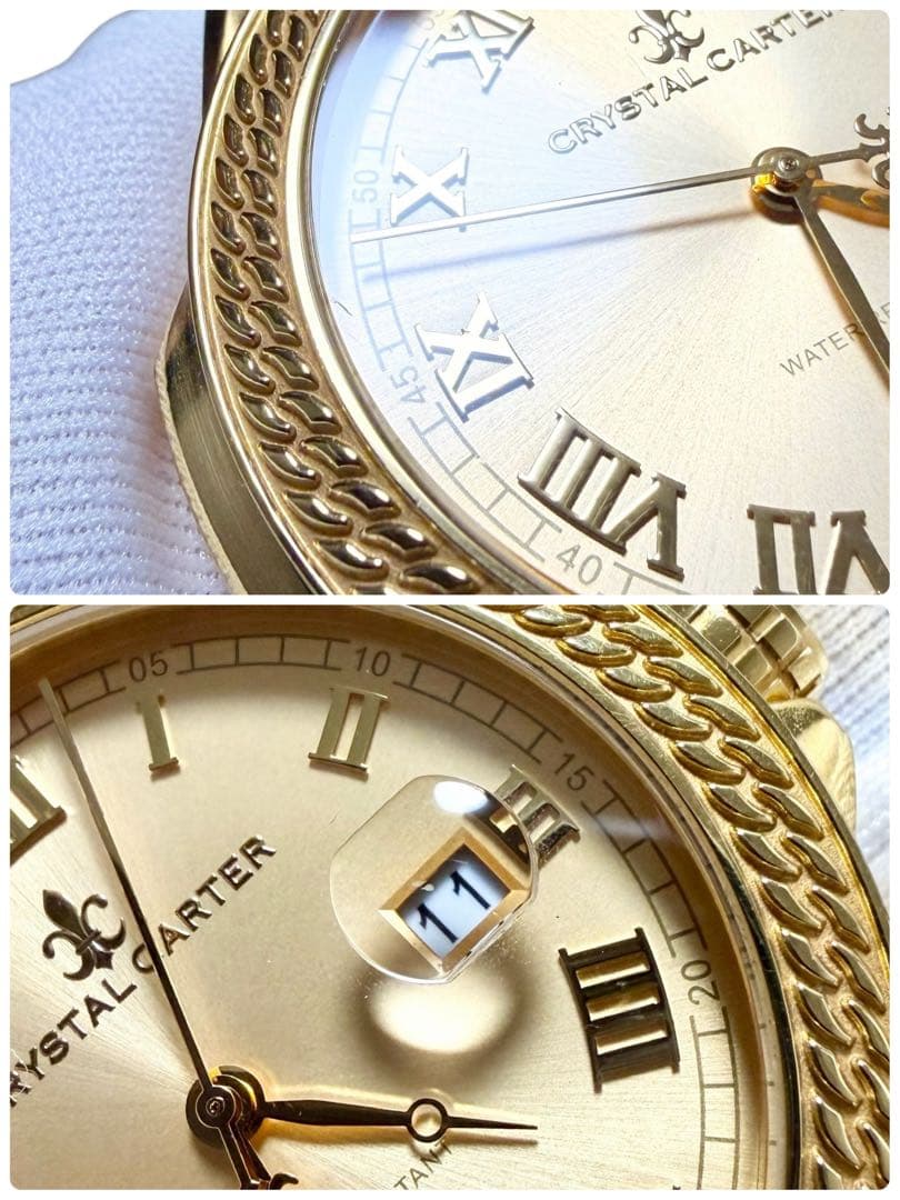 美品 クリスタルカーター FELIX 2 ゴールド メンズ クォーツ腕時計