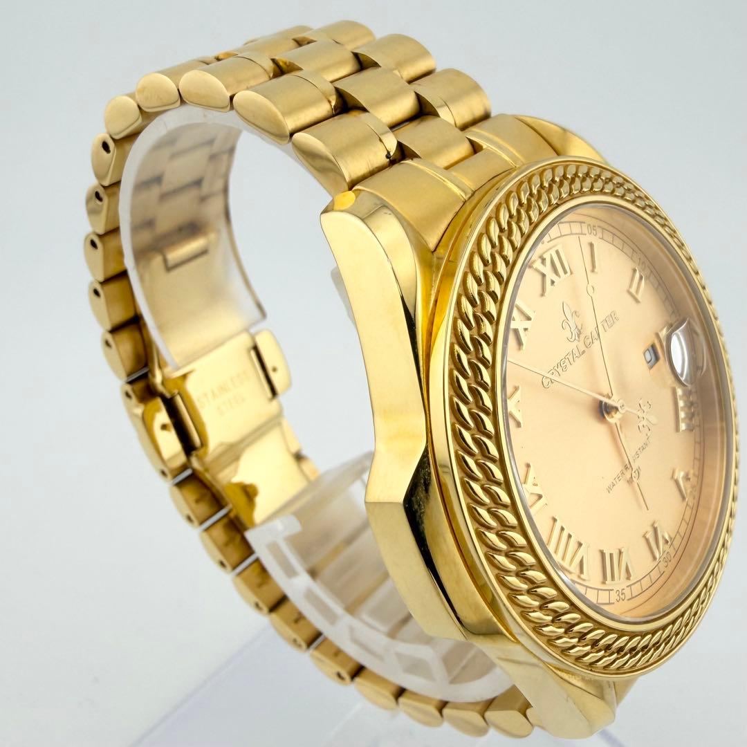 美品 クリスタルカーター FELIX 2 ゴールド メンズ クォーツ腕時計