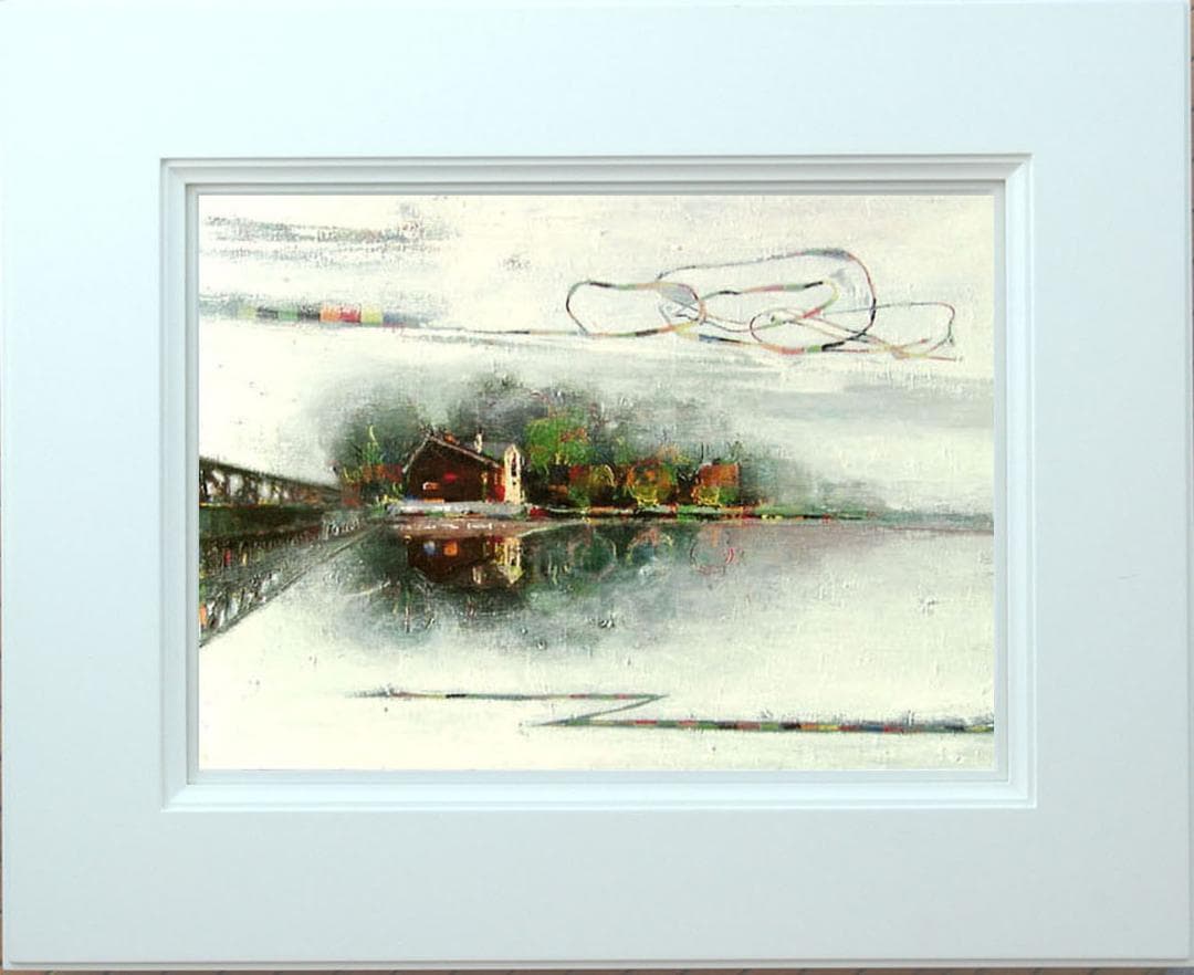 油絵 菅家令子 絵 絵画 インテリア 額付(白) uF6-062803 橋の風景