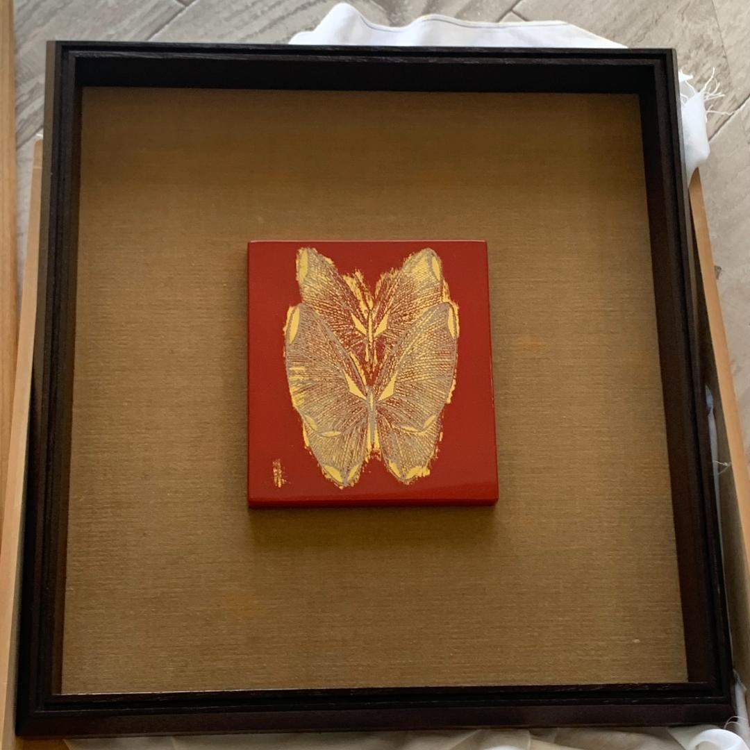 【模写】漆額　大脇義孝　香川作家　讃岐特産美術漆器　蝶　希少！