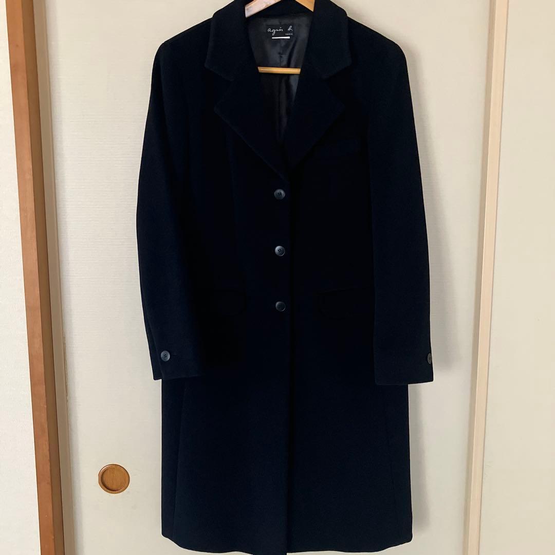 agnes b. アニエスベー 日本製 ウール×アンゴラ チェスターコート 黒