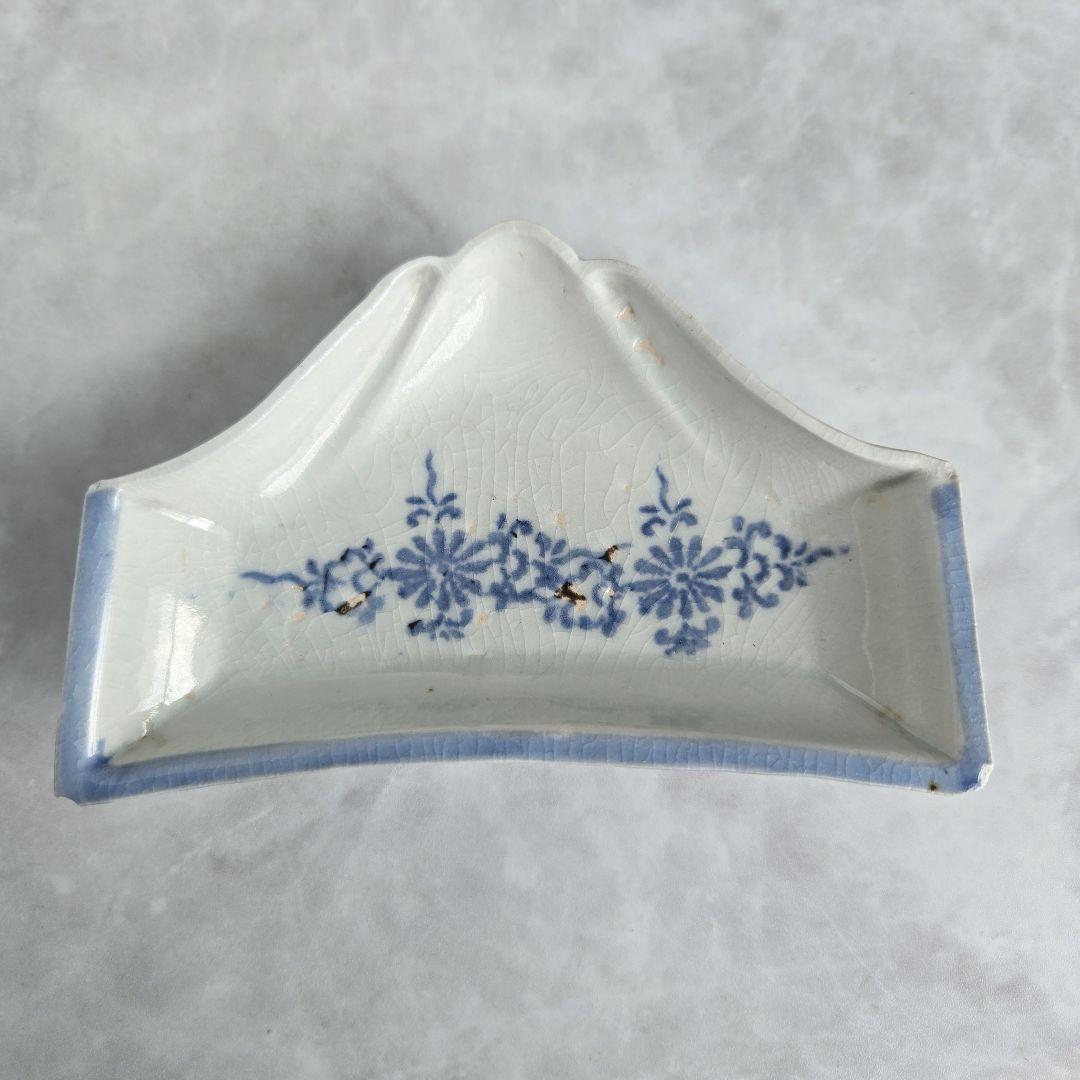 古伊万里　染付　富士山　変形小皿　型紙摺　江戸時代　骨董　アンティーク