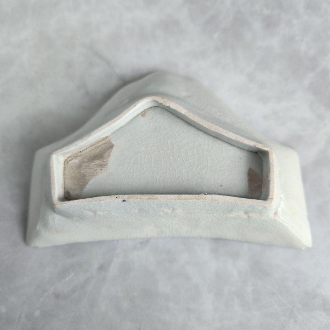 古伊万里　染付　富士山　変形小皿　型紙摺　江戸時代　骨董　アンティーク