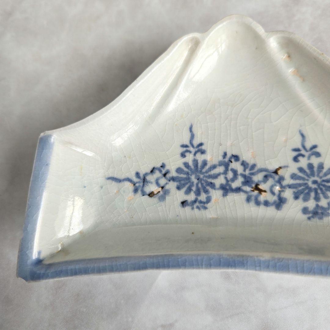 古伊万里　染付　富士山　変形小皿　型紙摺　江戸時代　骨董　アンティーク