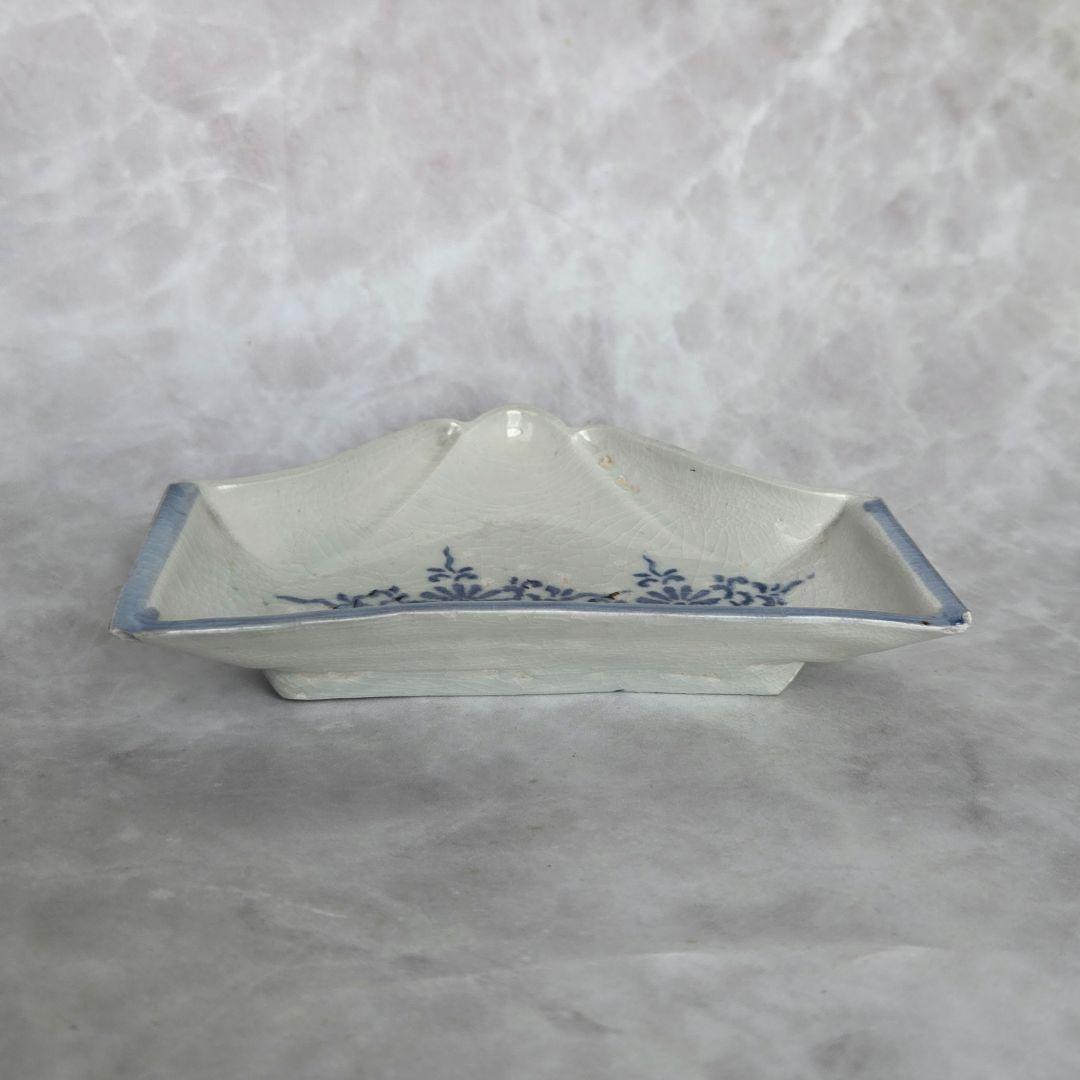 古伊万里　染付　富士山　変形小皿　型紙摺　江戸時代　骨董　アンティーク