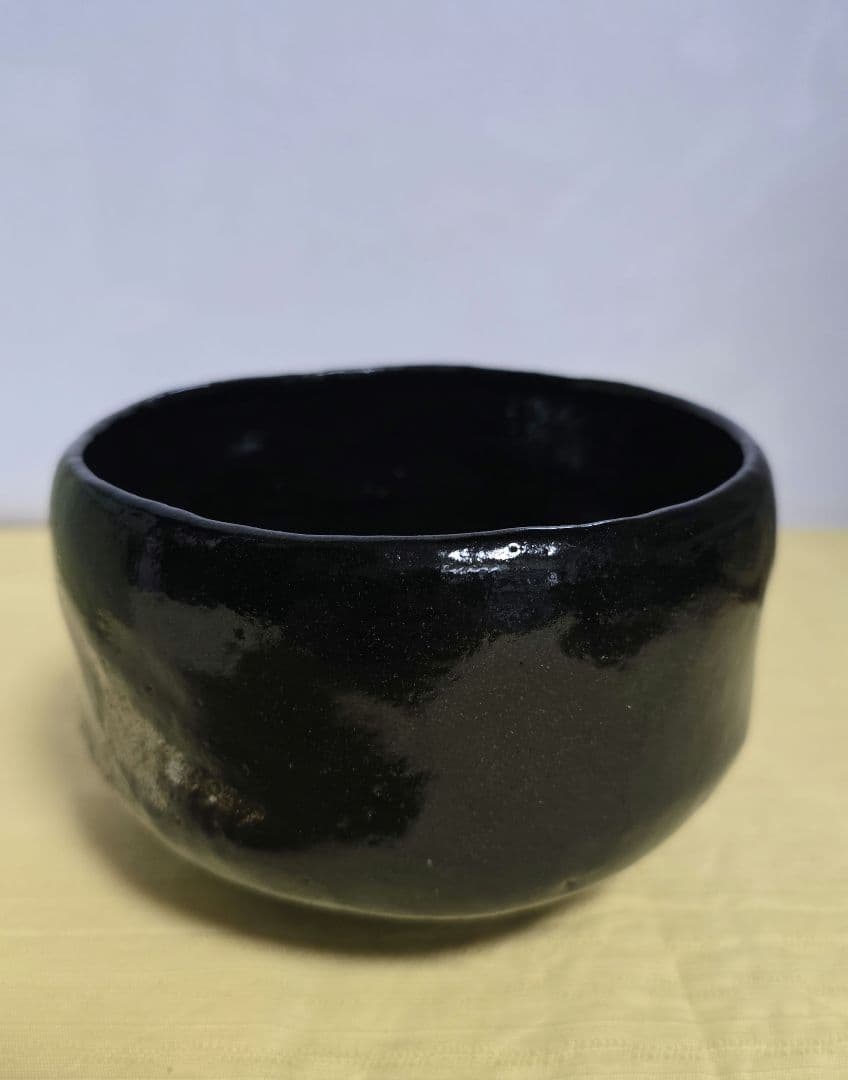 佐々木松楽　黒楽茶碗　陶印入り黒色光沢茶碗