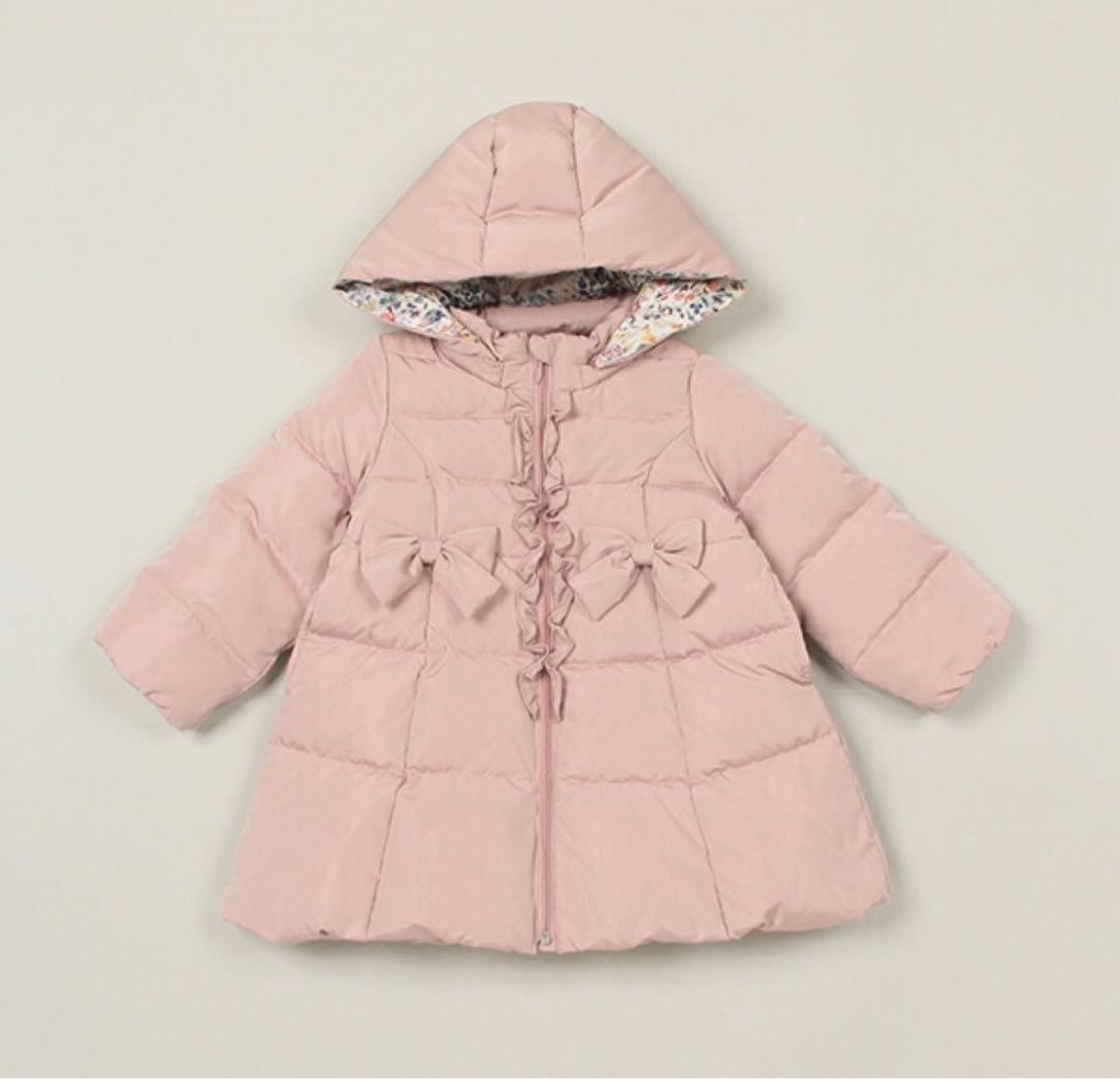 【美品】センスオブワンダー　ピンク フリル リボン付きアウター　ダウンコート90