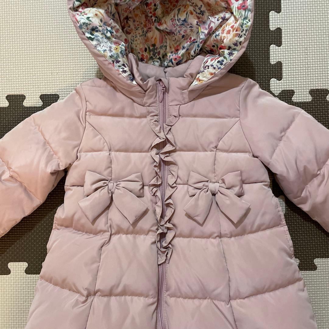 【美品】センスオブワンダー　ピンク フリル リボン付きアウター　ダウンコート90