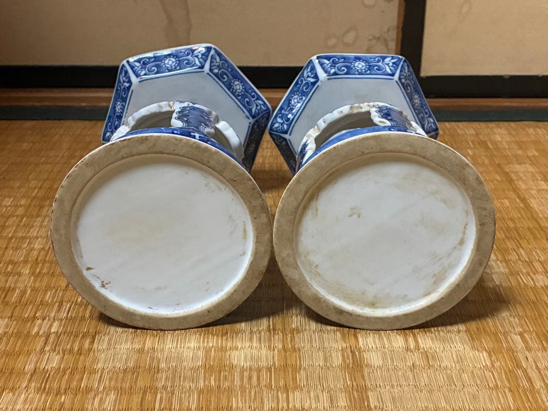 有田焼 古伊万里 染付 燭台 一対 時代物