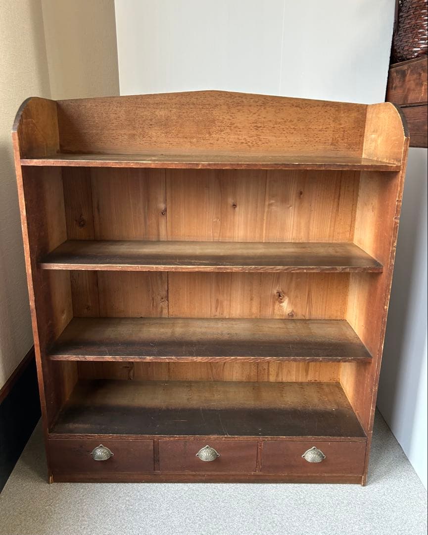 アンティーク 木製引き出し付飾り棚　チェスト 食器棚 本棚 レトロ　抽斗　古道具
