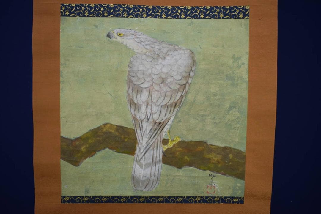 真作/宮原明良/鷹図/桐太巻二重箱付/布袋屋掛軸HG-600