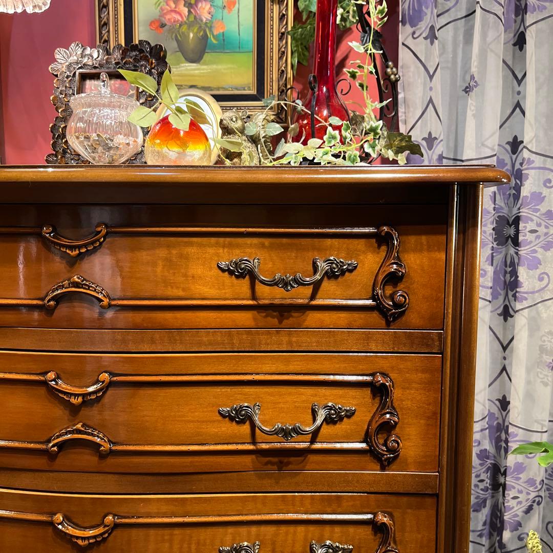 雪　Sale 美品　アンティーク 猫脚　５DRキャビネット