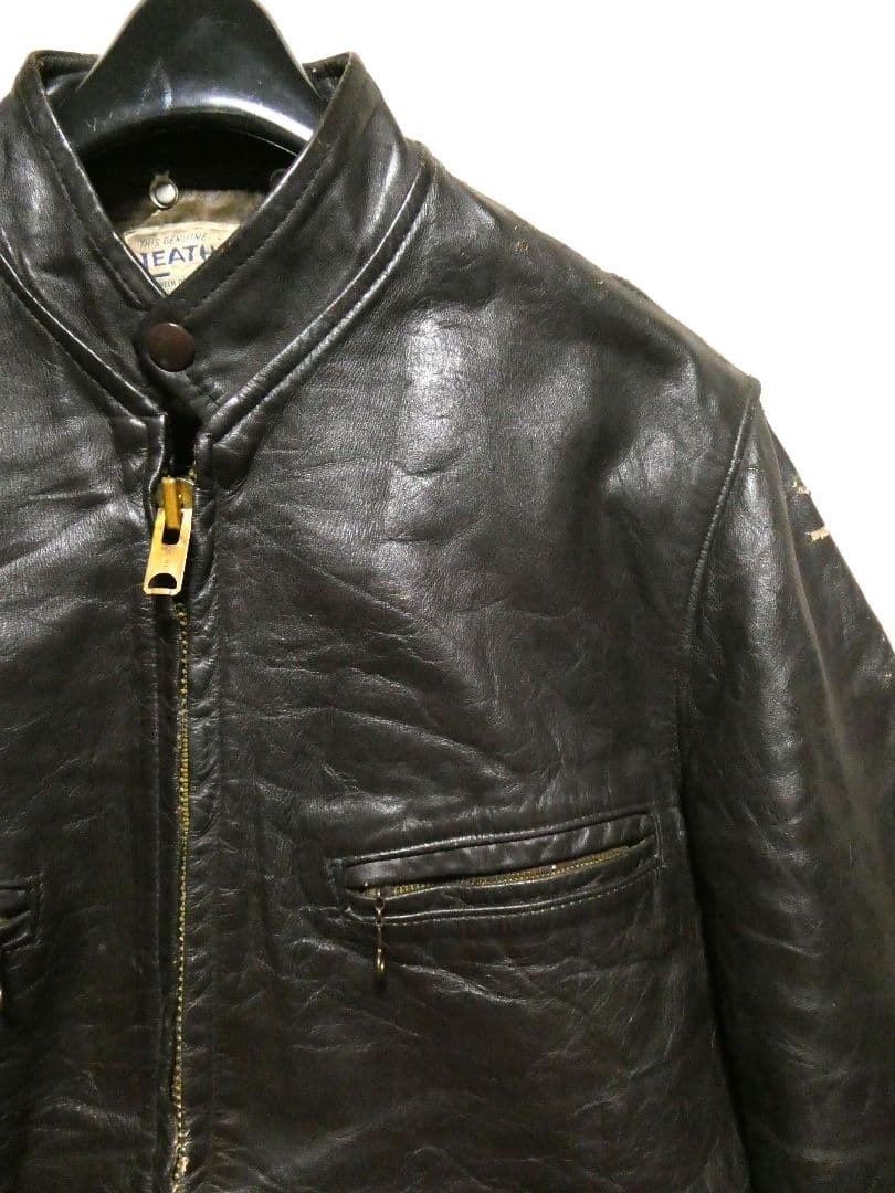 60-70sヴィンテージ！五角形TALON＆逆ハの字！シングルライダース濃茶