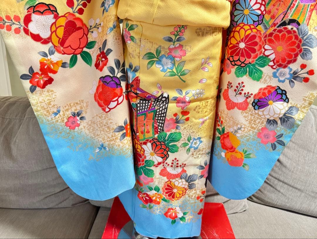 七五三着物帯セット　7歳　黄色　黒系帯