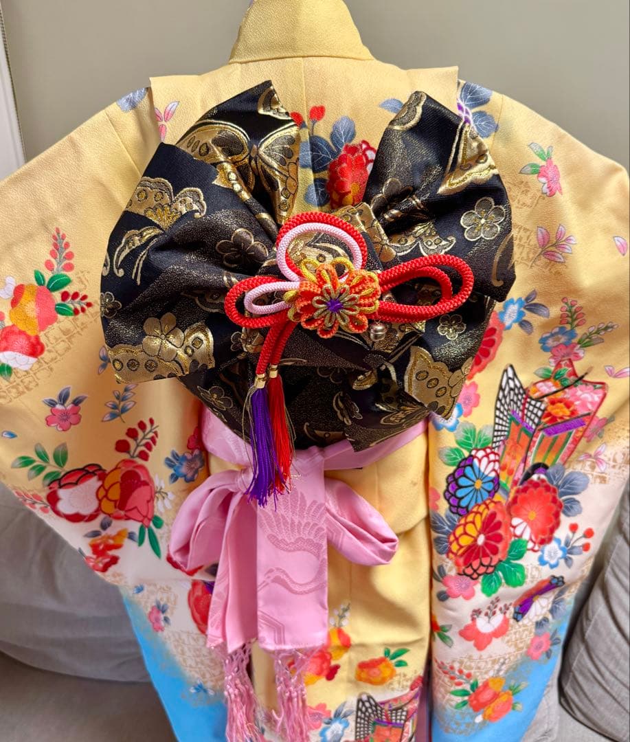 七五三着物帯セット　7歳　黄色　黒系帯