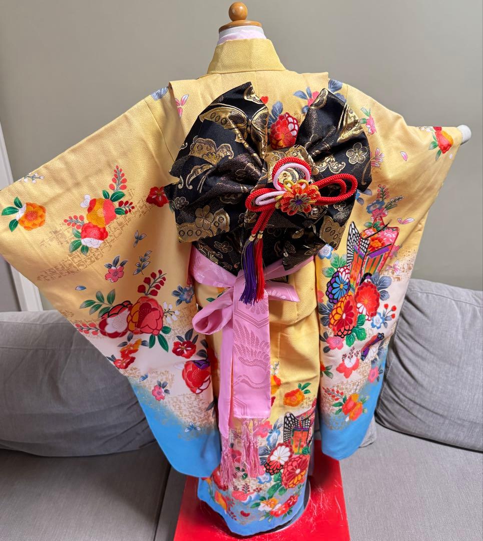 七五三着物帯セット　7歳　黄色　黒系帯